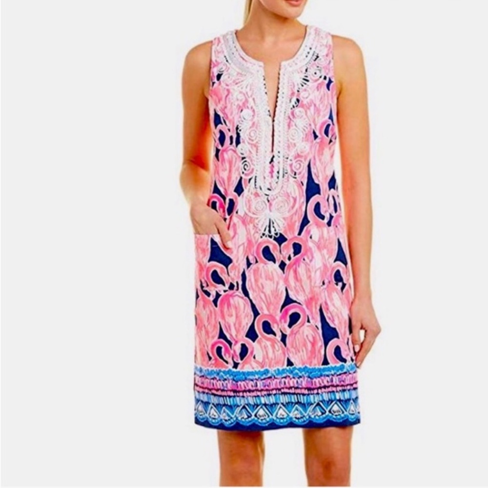 Lilly Pulitzer Embroidered Pink & Navy Shift Dress